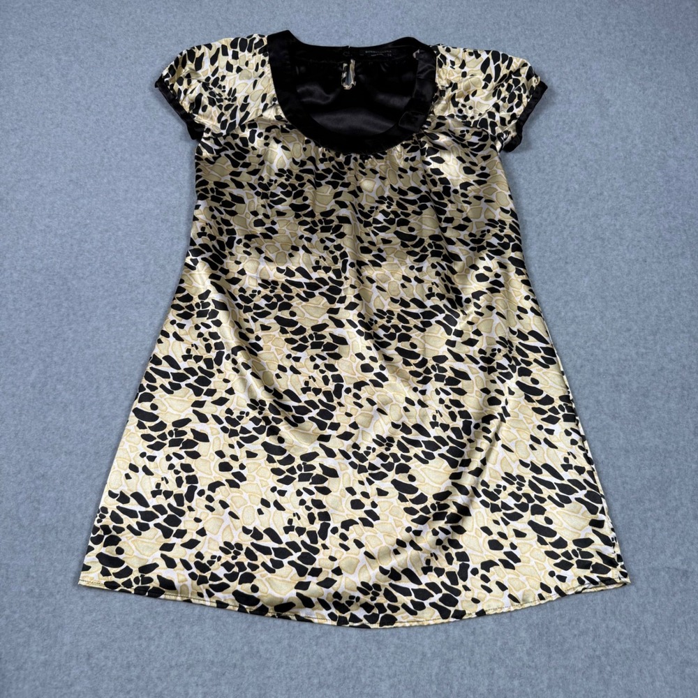 BCBGMAXAZRIA Gold Black Animal Print Satin Party Dress Y2K Indie Sleeze Small